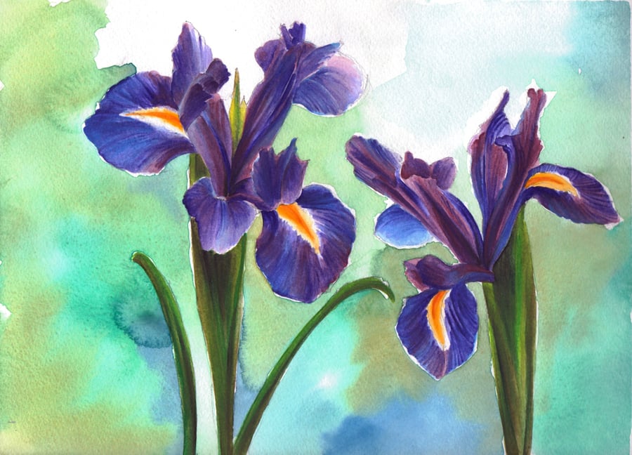 "Purple Irises" Original Watercolour