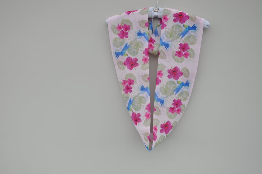 Handprinted chiffon scarf Hummingbird & Hibiscus