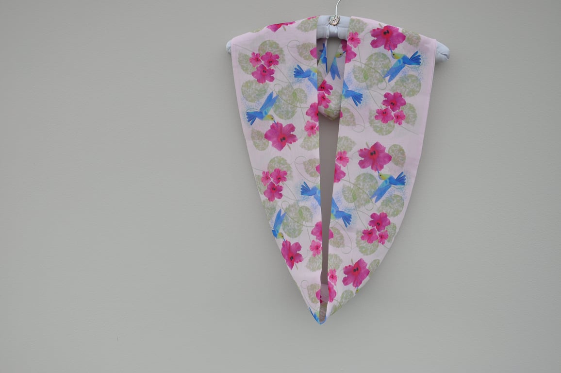 Handprinted chiffon scarf Hummingbird & Hibiscus