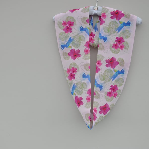 Handprinted chiffon scarf Hummingbird & Hibiscus