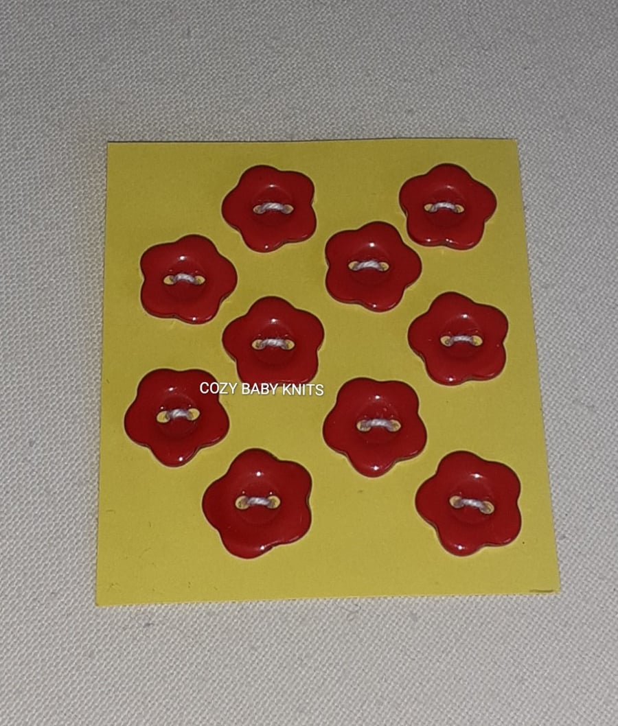 15MM RED FLOWER BUTTONS WITH TWO HOLES FOR ATTACHING 