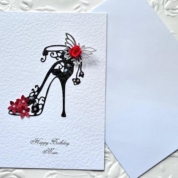 Handmade Personalised 3D High Heel Birthday Card for Her, Mum, Daughter C002