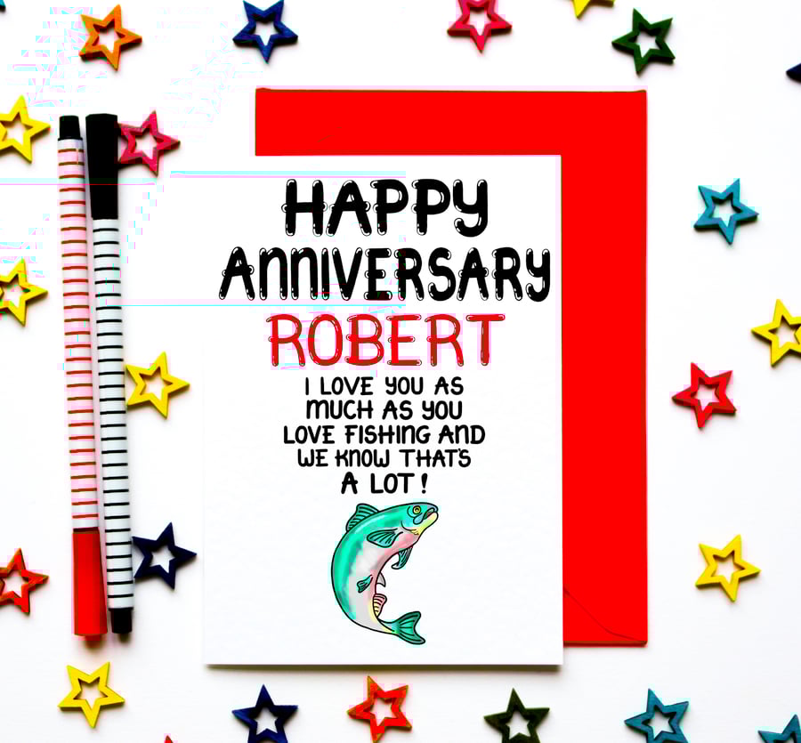 Personalised Fishing Wedding Anniversary Card For Husband, Wife, Him, Her