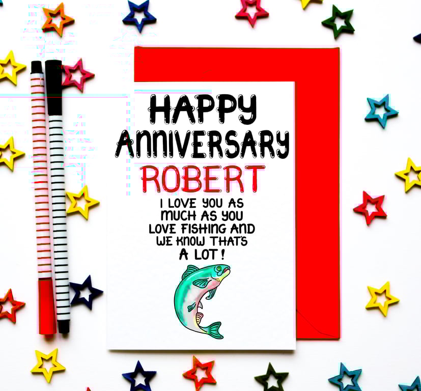 Personalised Fishing Wedding Anniversary Card For Husband, Wife, Him, Her