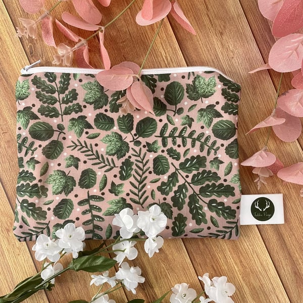 Green Foliage Pouch Storage for cosmetics, skincare, makeup and accessories, gif
