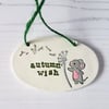 "Autumn Wish" mouse and dandelion hanging decoration, one supplied