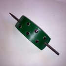 Dyed Green Leather Hair Stick Barrette with 6 Purple Gemstones FREE SHIPPING