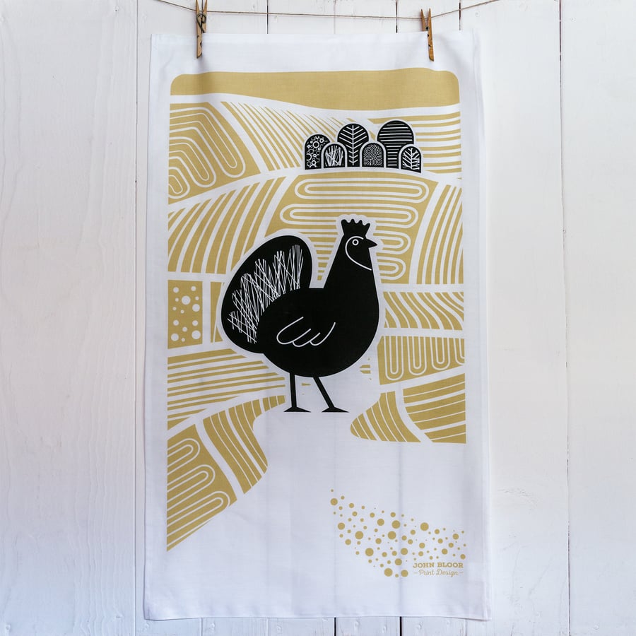 Farmyard Chicken tea towel