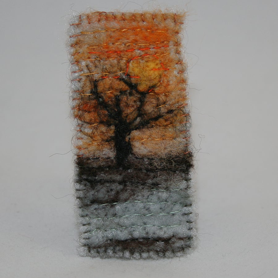 Sunset brooch - embroidered and felted