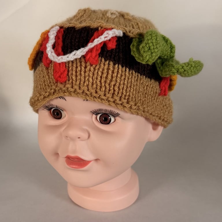 Children's Hand Knitted Burger Hat
