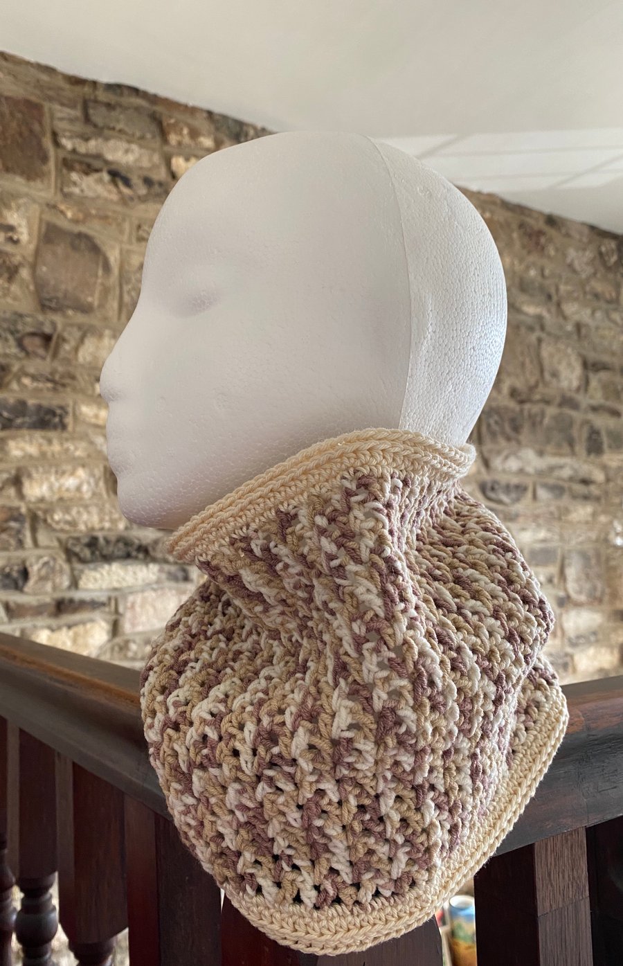 Women’s cotton cowl, snood in cream & brown