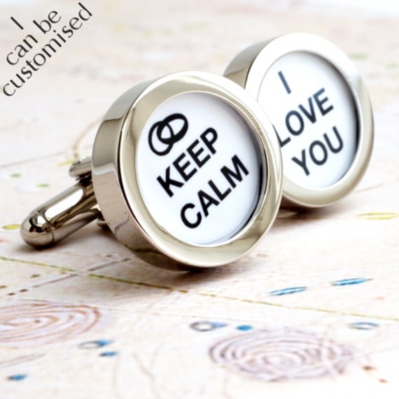 Groom Cufflinks - Keep Calm I Love You for Weddings and Romance