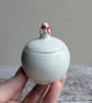 Very small handmade ceramic snowball lidded pot with mini snowman & scarf - Image 9