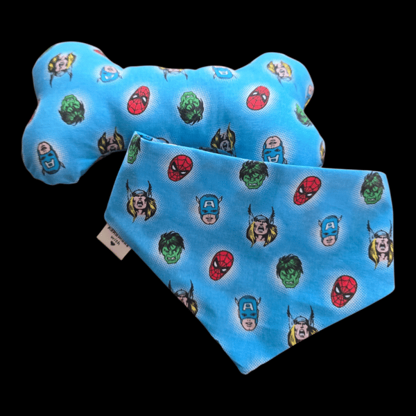 Marvel small dog bandana with matching toy bone