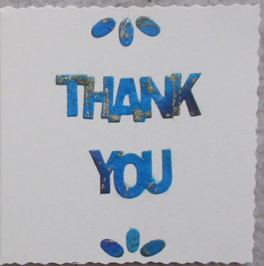 Thank You Greeting Card - words and petals in blues and gold