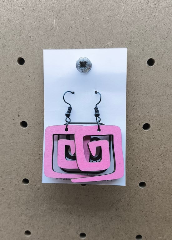 Pink Geometric Wooden Earrings