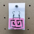 Pink Geometric Wooden Earrings