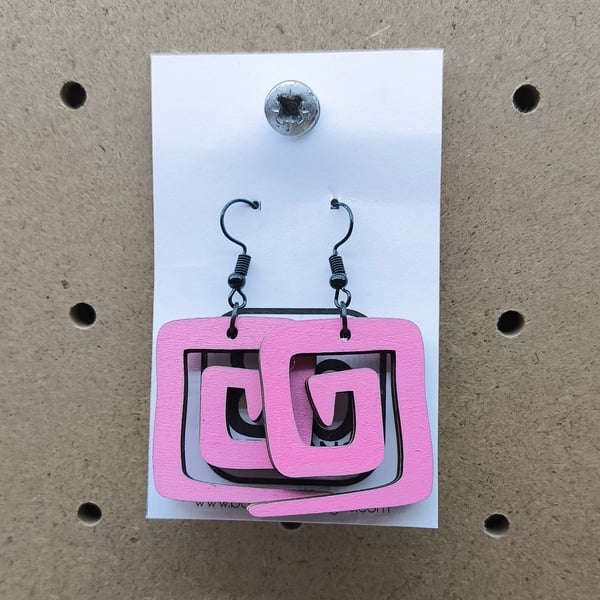 Pink Geometric Wooden Earrings