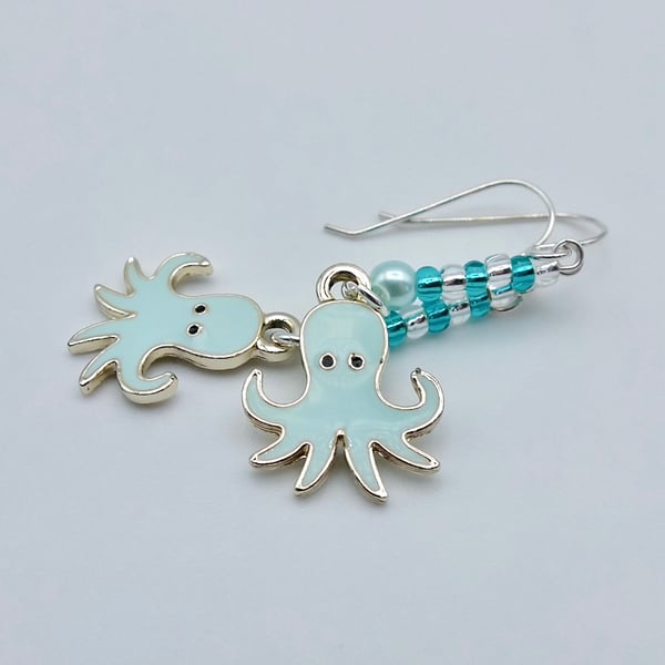 Sea Green Octopus Earrings, Birthday, Anniversary, Gifts For Nature Lovers