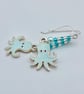 Sea Green Octopus Earrings, Birthday, Anniversary, Gifts For Nature Lovers