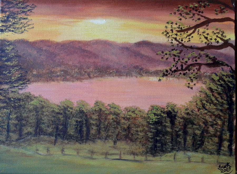 Bala Lake Sunset - Wales - Acrylic painting on canvas