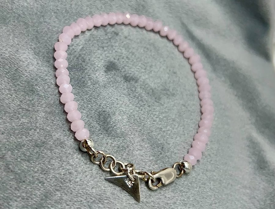 Minimalist Pale Pink Faceted Bead Bracelet with Sterling Silver Clasp
