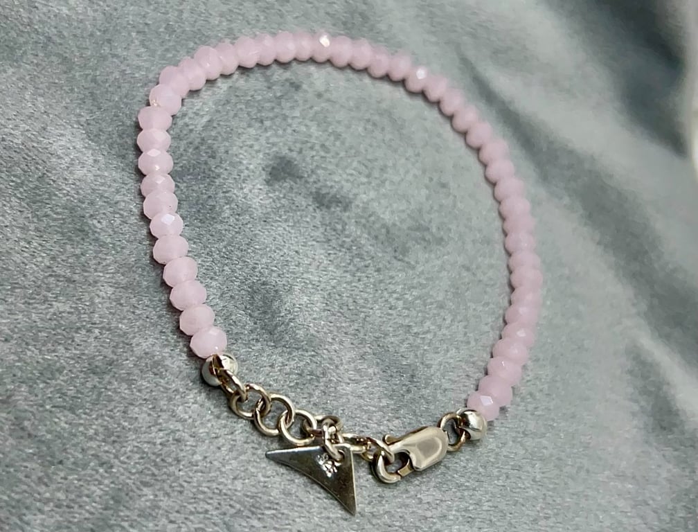 Minimalist Pale Pink Faceted Bead Bracelet with Sterling Silver Clasp