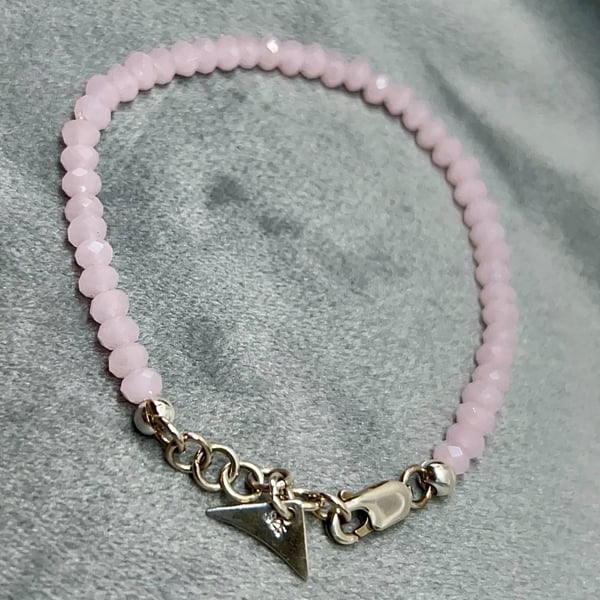 Sterling Silver Bracelet, Pale Pink Rondelle Beads