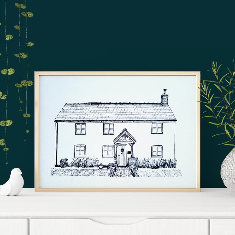 Small Custom House Illustration (A5)- House Portrait- A5 Size