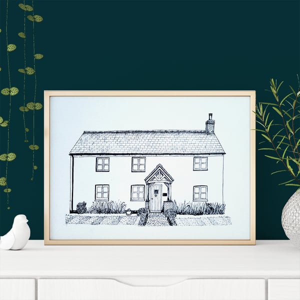 Small Custom House Illustration- House Portrait- A5 Size