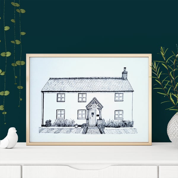 Small Custom House Illustration (A5)- House Portrait- A5 Size
