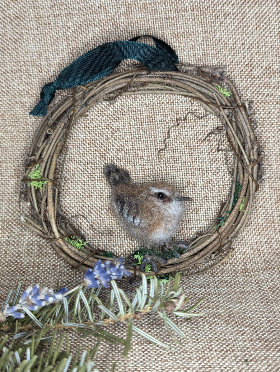 Needle Felt Wren wreath