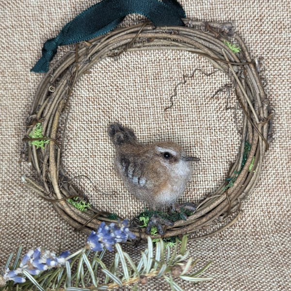 Needle Felt Wren wreath