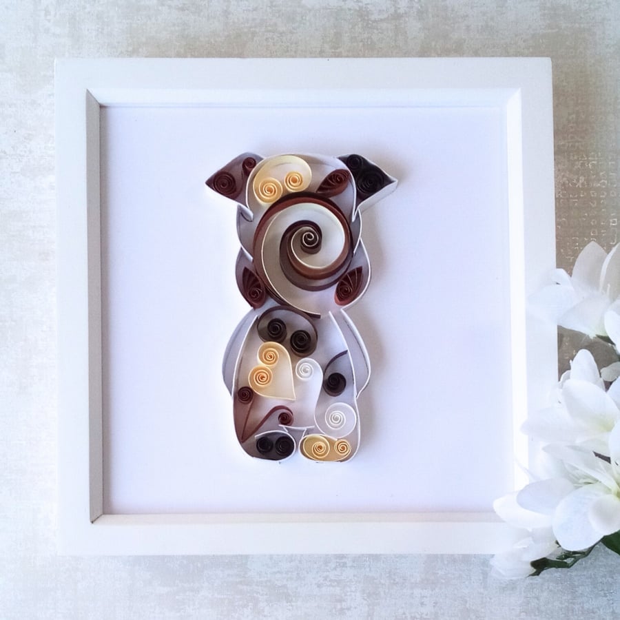 Dog framed quilled quilling paper art artwork for kids bedroom playroom nursery