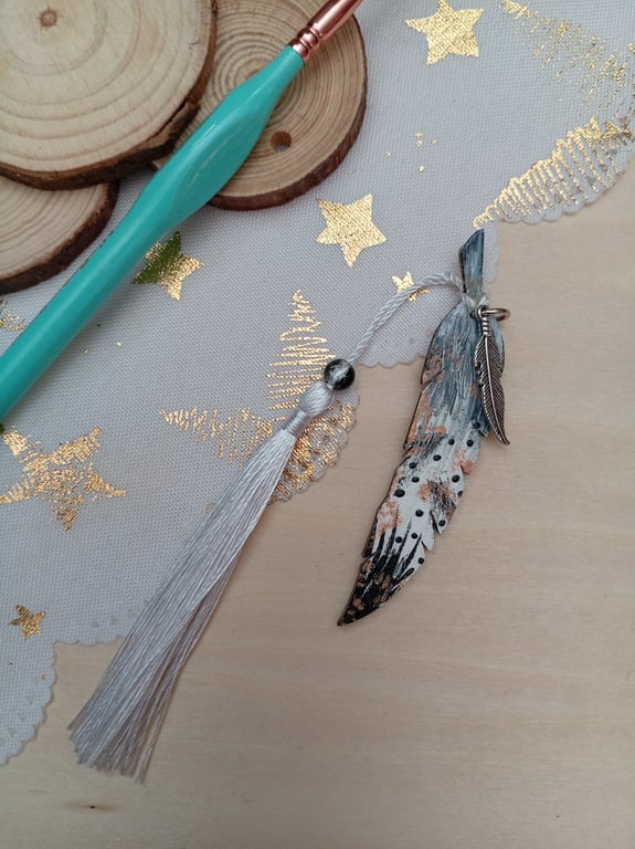 Black and white wooden Feather bookmark 