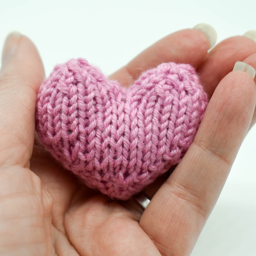 SOLD Hand knitted heart - pocket hug - pink