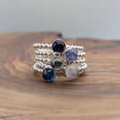 Tanzanite Iolite Moonstone Topaz Kyanite Beaded Stacking Ring