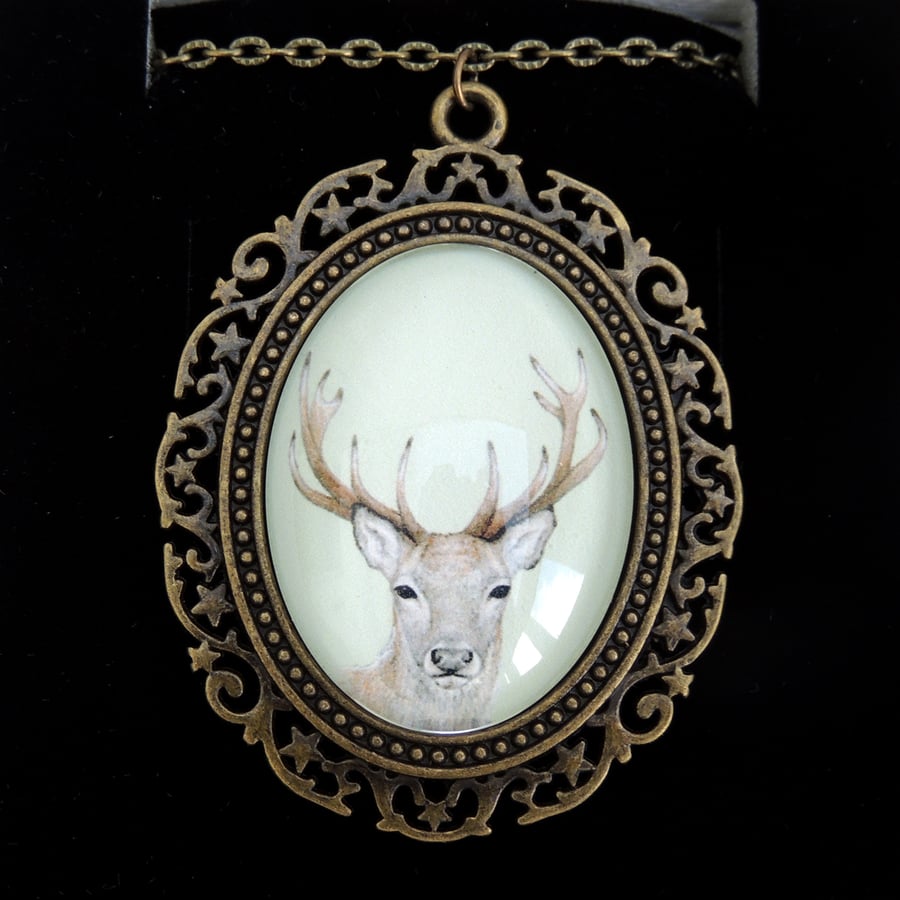 Deer Pendant Necklace - Fancy Bronze Style