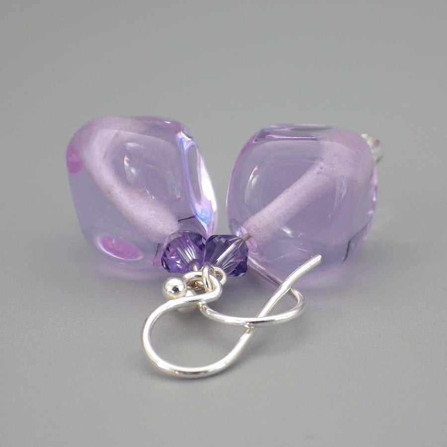 Pale lilac purple UK lampwork glass bead earrings