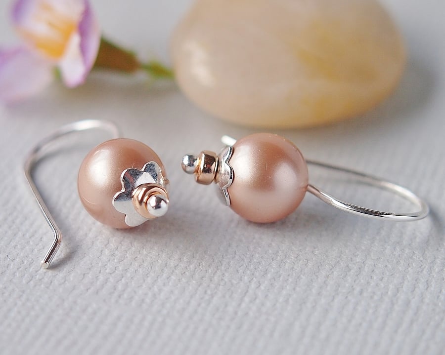 Blush Pink Sterling Silver Pearl Drop Earrings