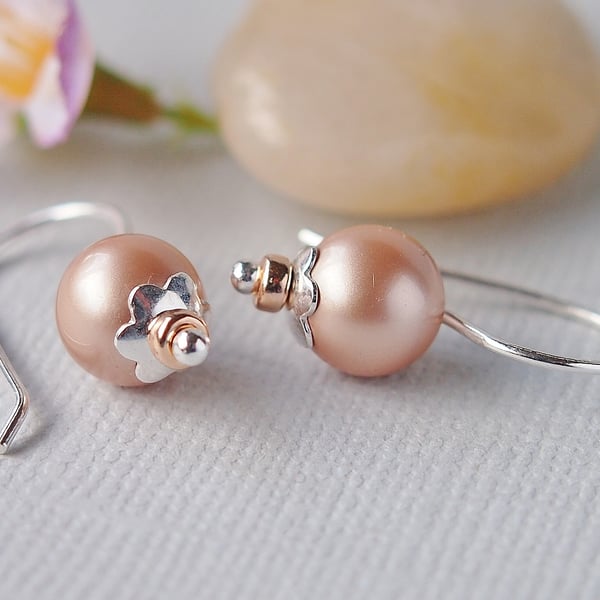 Blush Pink Sterling Silver Pearl Drop Earrings