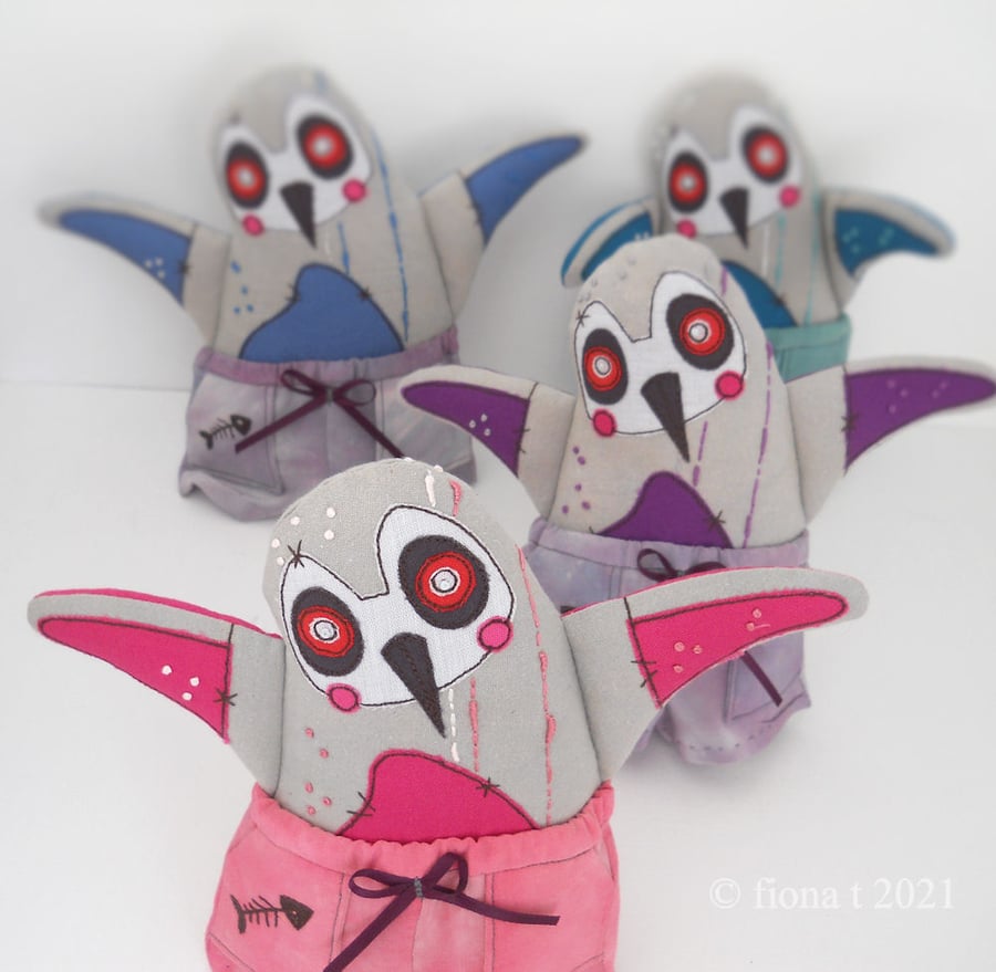 freemotion & hand embroidered zombie penguin in silk pyjamas - pink