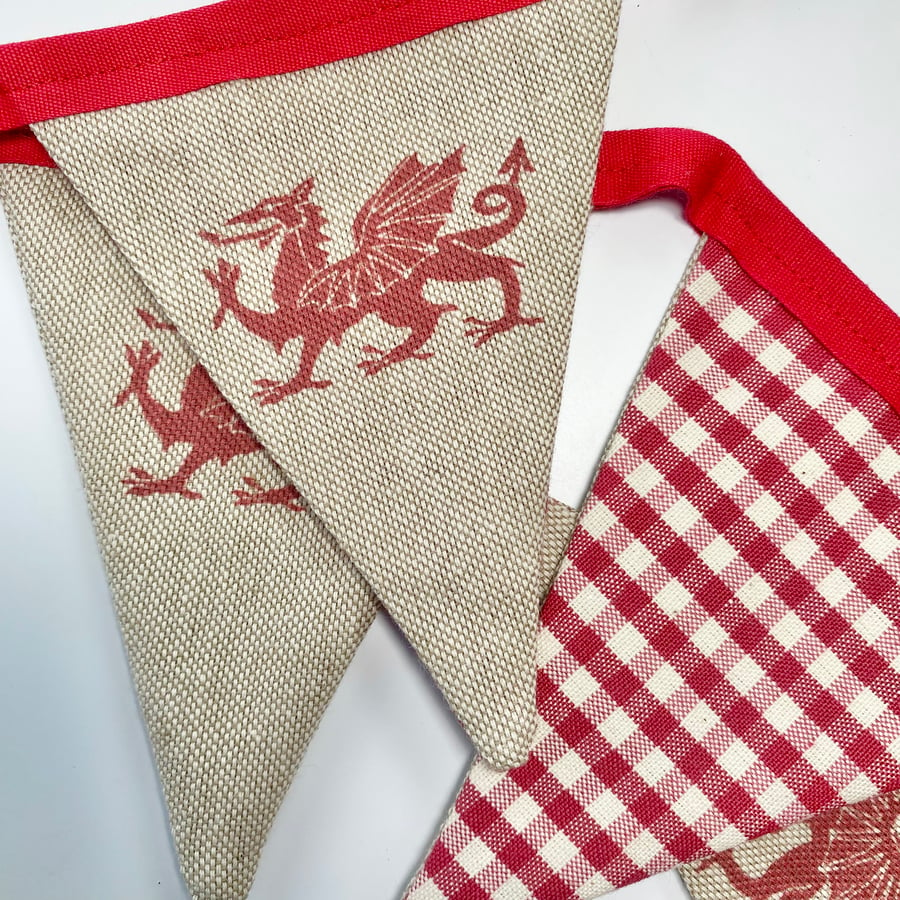 WELSH DRAGON BUNTING - with red gingham