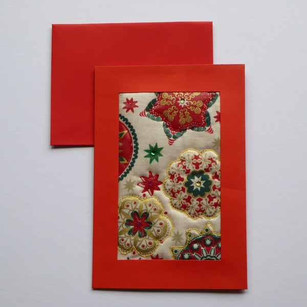 Individually Hand Crafted Textile Christmas Blank Card