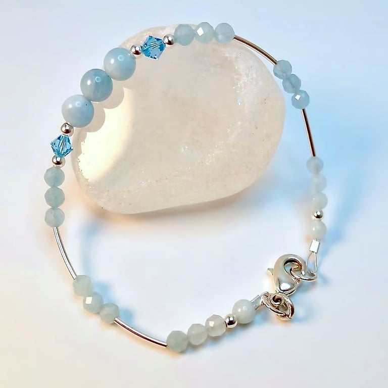 Genuine Aquamarine And Sterling Silver Bracelet, March Birthstone, Gifts For Her