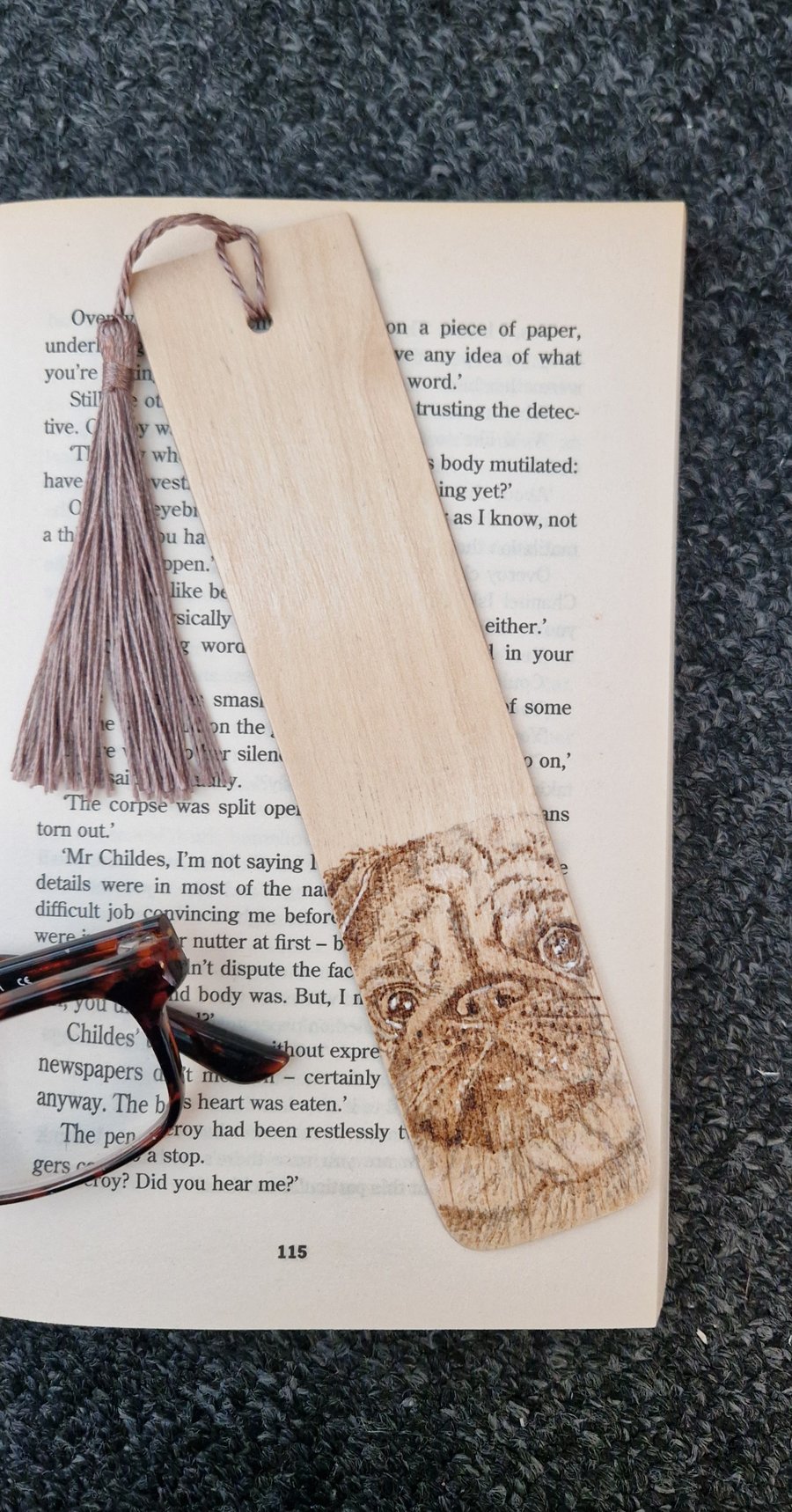 Hand Burned Wooden Bookmark -  Pug