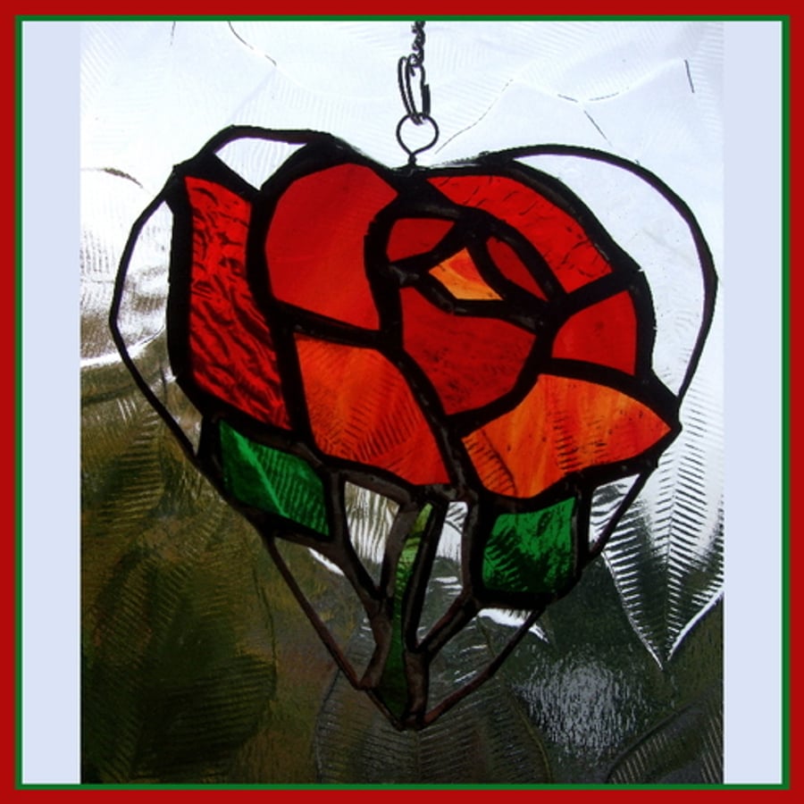 Rose Love Heart - Suncatcher Stained Glass for Valentine Mothers day