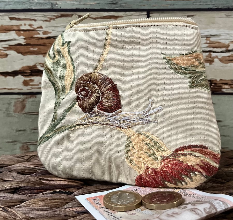 Perfectly Imperfect - zip coin purse with embroidered snail