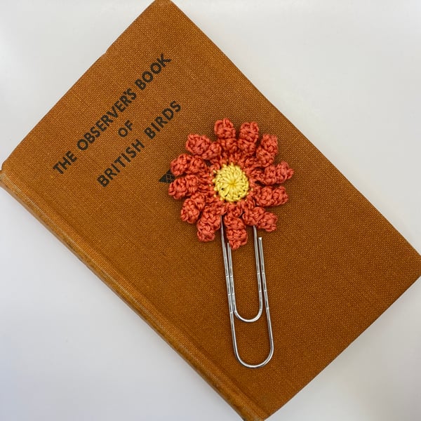 Flower paperclip bookmark in yellow & orangey-pink