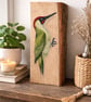 Green woodpecker original painting on oak wood
